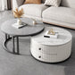 Mesa de centro moderna para cóctel, mesa de centro redonda de cristal/pizarra con 2 cajones