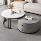Mesa de centro moderna para cóctel, mesa de centro redonda de cristal/pizarra con 2 cajones