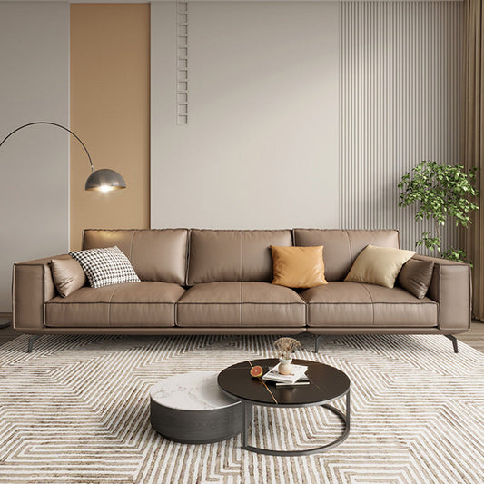 Genuine Leather Sofa 37" High Tuxedo Arm Sofa with Pillows for Living Room