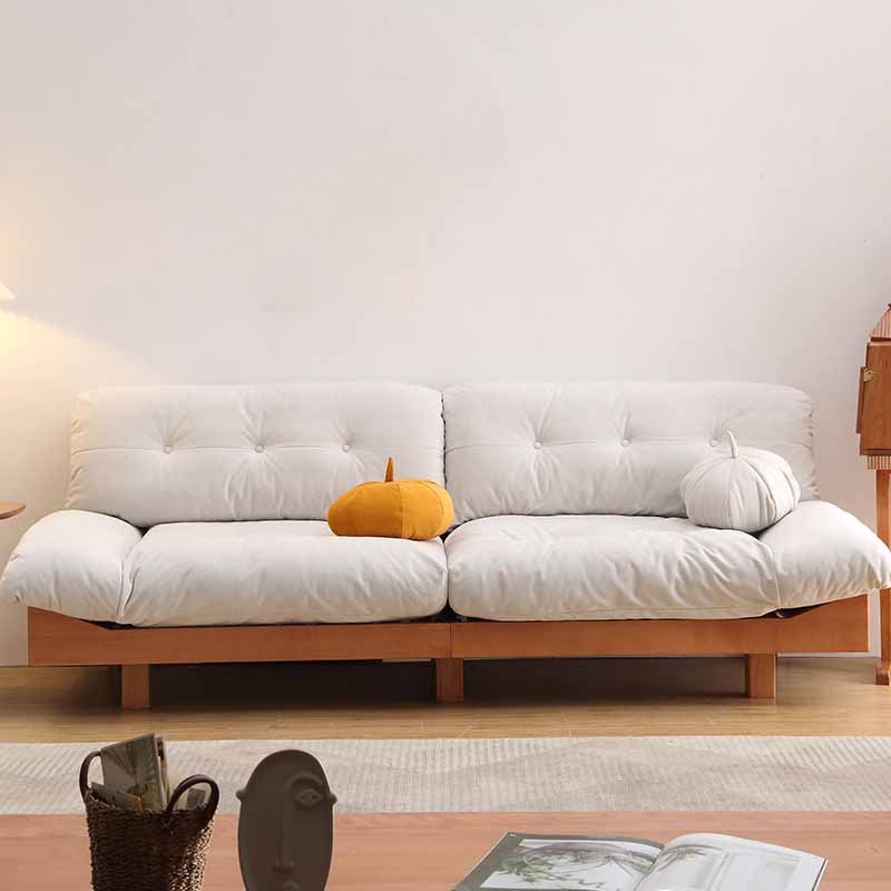 Contemporary Beige Sofa with Tufted Back and Flared Arm in Linen