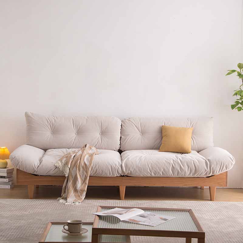 Contemporary Beige Sofa with Tufted Back and Flared Arm in Linen