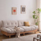 Contemporary Beige Sofa with Tufted Back and Flared Arm in Linen