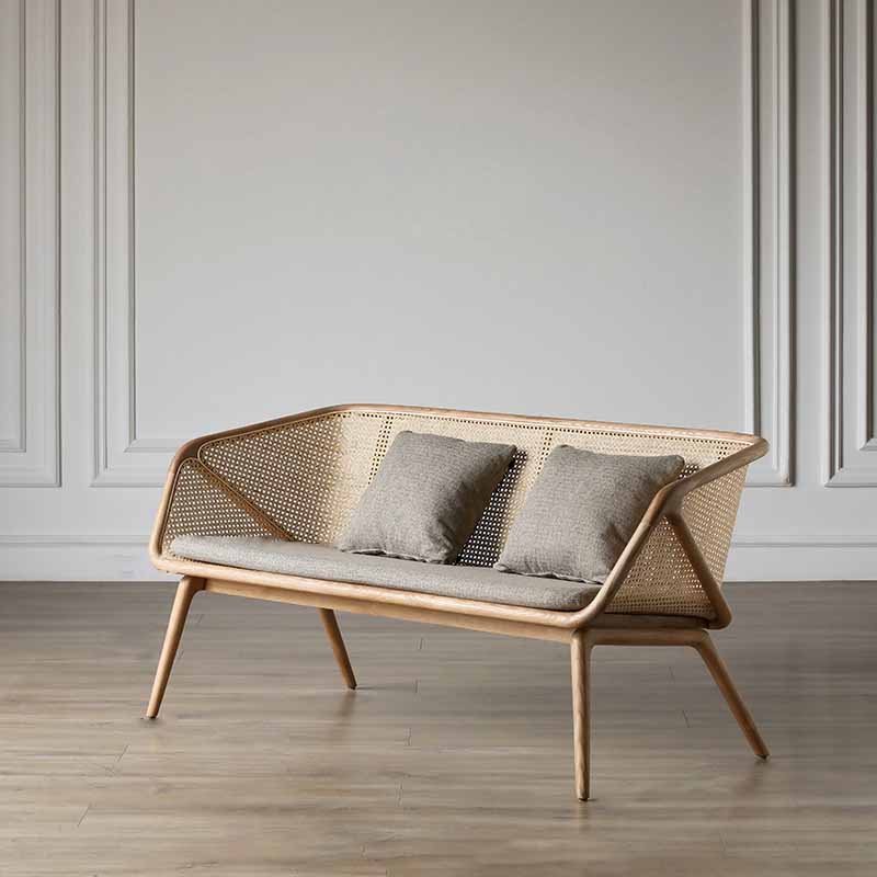 Rattan linnen bank 25.59 "Hoge hellende armbank met losse rug voor woonkamer