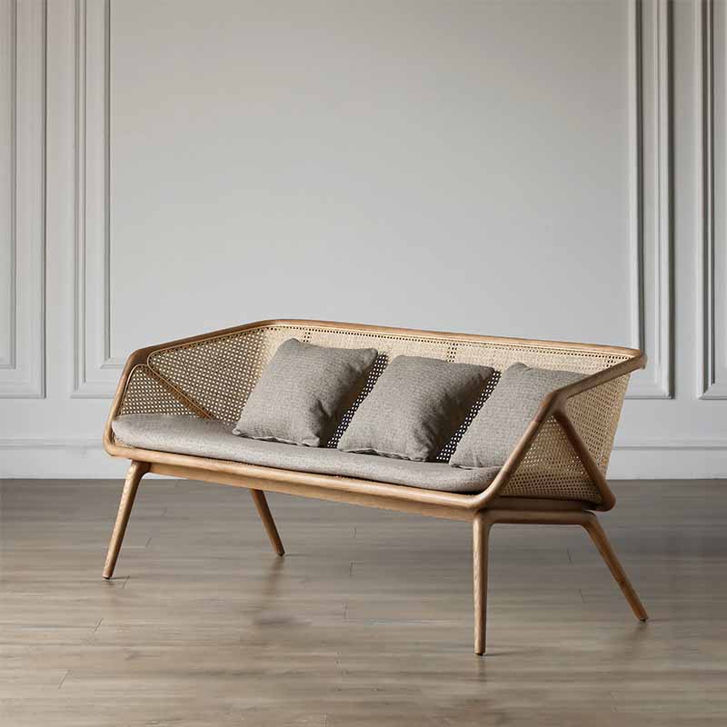 Rattan linnen bank 25.59 "Hoge hellende armbank met losse rug voor woonkamer