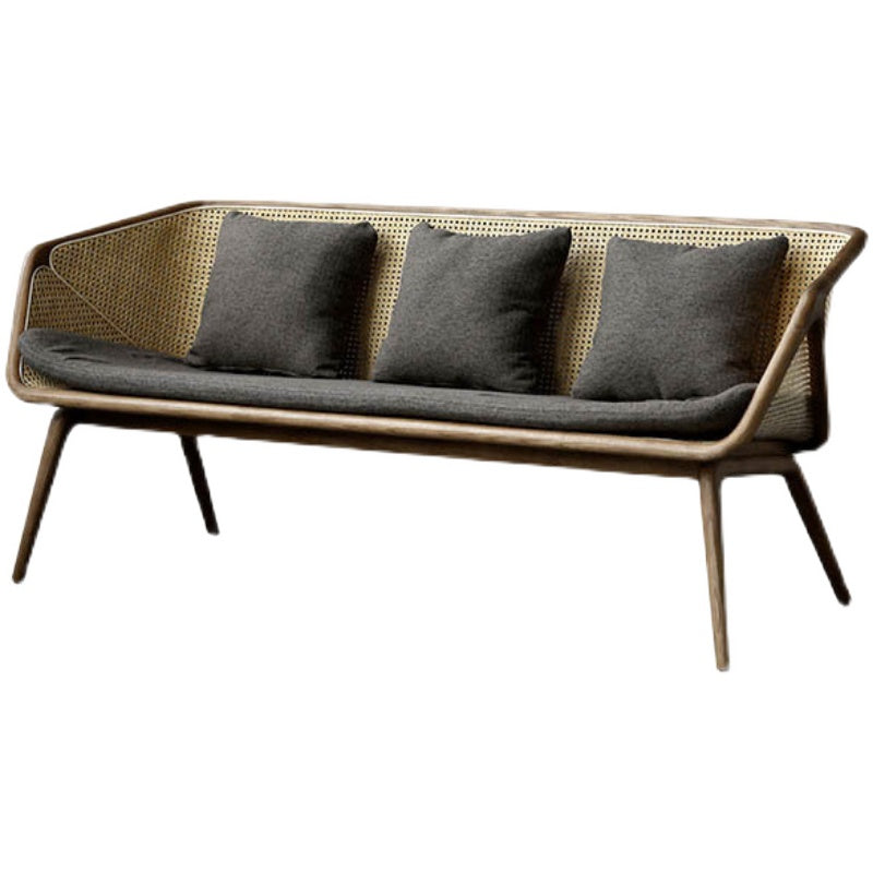 Rattan linnen bank 25.59 "Hoge hellende armbank met losse rug voor woonkamer