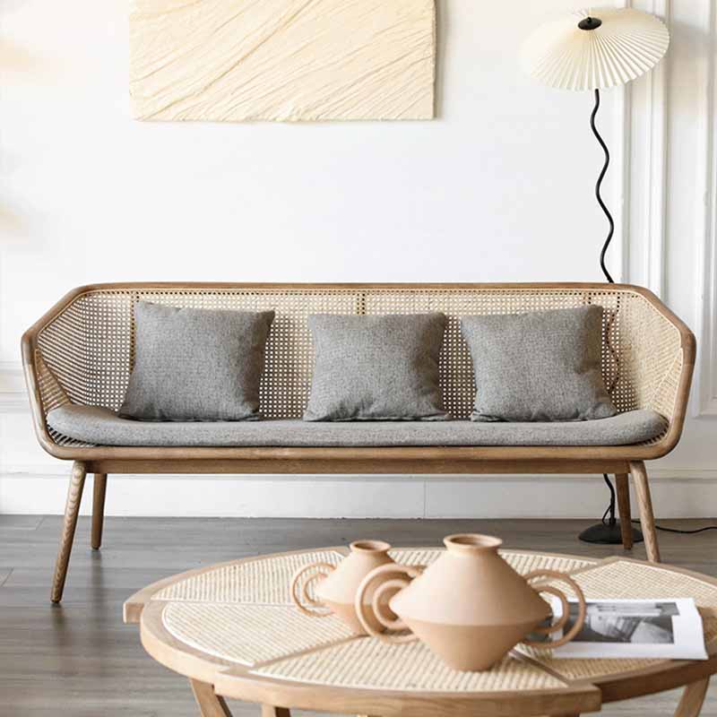 Rattan linnen bank 25.59 "Hoge hellende armbank met losse rug voor woonkamer