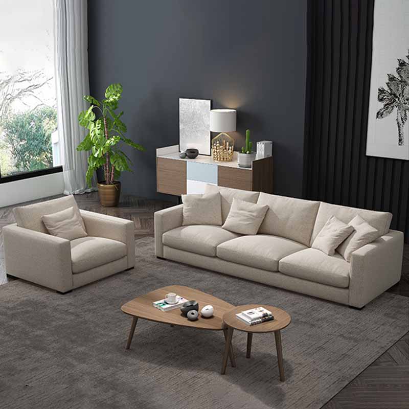 Divano beige contemporaneo con schiena sciolta e braccia quadrate in lino