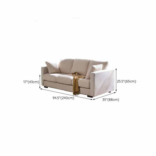 Contemporary Beige Sofa with Loose Back and Square Arms in Linen