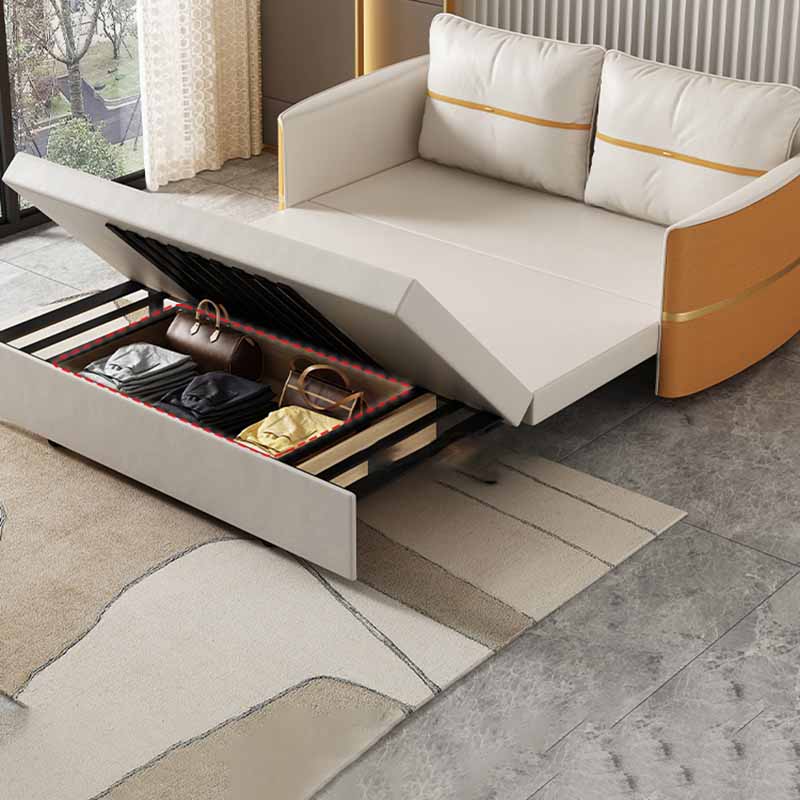 Faux Leather Convertible Sofa Bed with Pillows Seating with Storage Clearhalo 'furn' 'furn_sofas' 'Furniture' 'Living Room Furniture' 'Sofa' 'sofas' 6737300