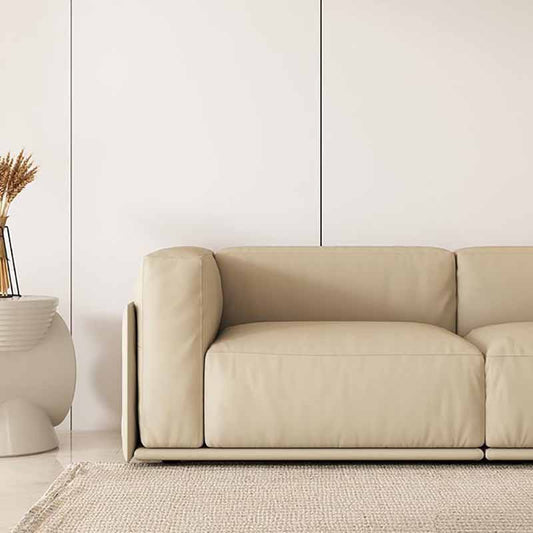 Faux Leather Square Arm Sofa Stain Resistant No Distressing Solid Color Sofa