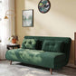 Armless Contemporary Sofa with Pillows Seating in Forest Green and Beige