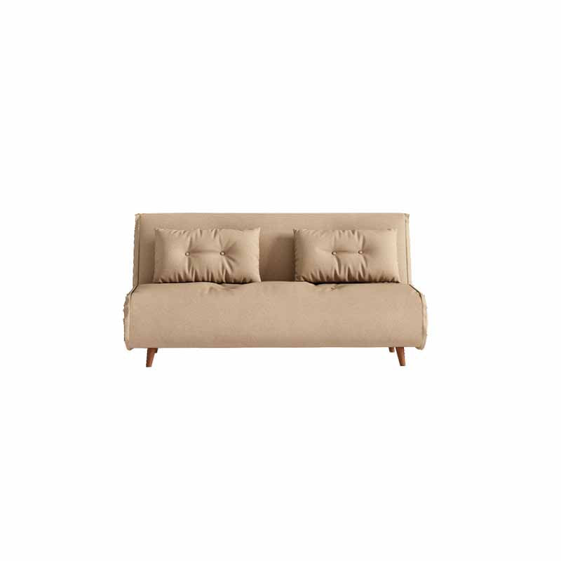 Armless Contemporary Sofa with Pillows Seating in Forest Green and Beige