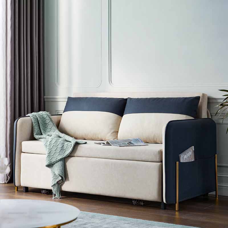 Faux Leather Sofa Bed Contemporary Sofa with Pillows for Bonus Room