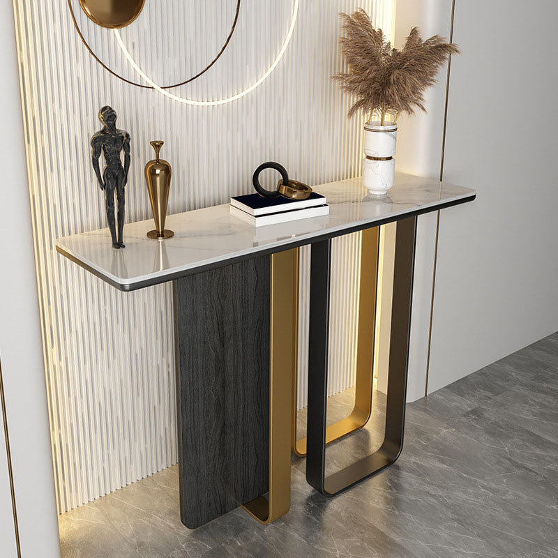Glam Rectangle Console Table Stain Resistant Stone Console Sofa Table for Hall 47"L x 14"W x 31"H Clearhalo 'Console Tables' 'console_tables' 'Entry & Mudroom Furniture' 'furn' 'furn_console_tables' 'Furniture' 6737609