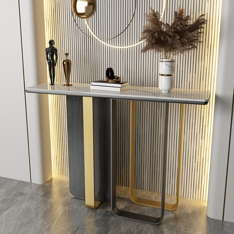 Glam Rectangle Console Table Stain Resistant Stone Console Sofa Table for Hall 55"L x 14"W x 31"H Clearhalo 'Console Tables' 'console_tables' 'Entry & Mudroom Furniture' 'furn' 'furn_console_tables' 'Furniture' 6737610