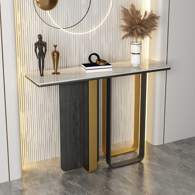 Glam Rectangle Console Table Stain Resistant Stone Console Sofa Table for Hall Clearhalo 'Console Tables' 'console_tables' 'Entry & Mudroom Furniture' 'furn' 'furn_console_tables' 'Furniture' 6737611