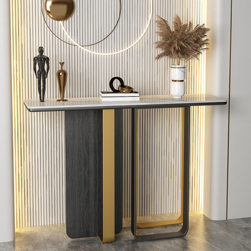 Glam Rectangle Console Table Stain Resistant Stone Console Sofa Table for Hall 39"L x 14"W x 31"H Clearhalo 'Console Tables' 'console_tables' 'Entry & Mudroom Furniture' 'furn' 'furn_console_tables' 'Furniture' 6737618