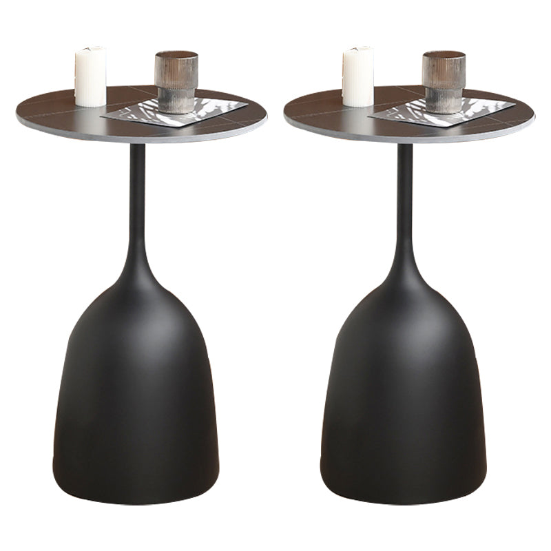 Round Top Side Table Metal 1 Leg Base Living Room End Side Table Black Stone 2 Clearhalo 'Coffee & Accent Tables' 'End & Side Tables' 'end_side_tables' 'furn' 'furn_end_side_tables' 'Furniture' 'Living Room Furniture' 6738425