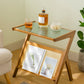 Contemporary Glass Top Accent Side Table for Living Room with Bamboo Base