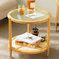 Contemporary Glass Top Accent Side Table for Living Room with Bamboo Base