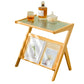 Contemporary Glass Top Accent Side Table for Living Room with Bamboo Base