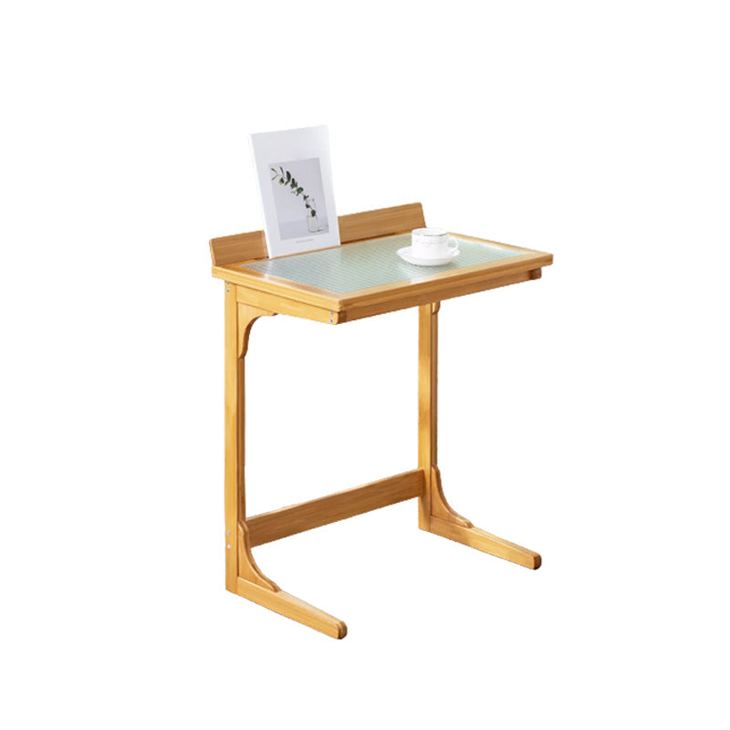 Contemporary Glass Top Accent Side Table for Living Room with Bamboo Base