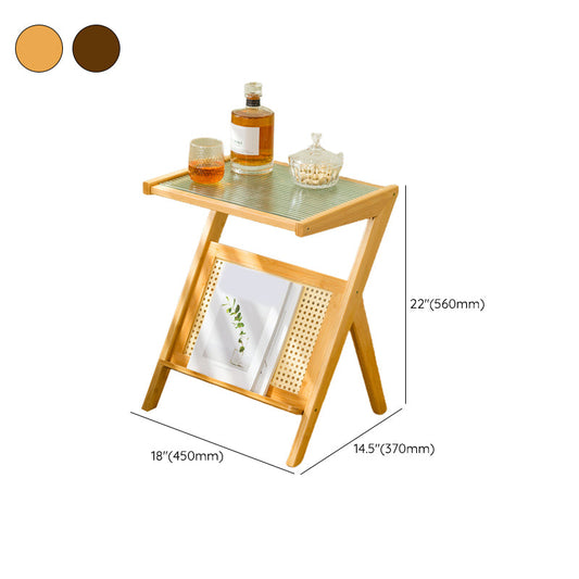 Tavolino accento in vetro contemporaneo per soggiorno con base di bambù