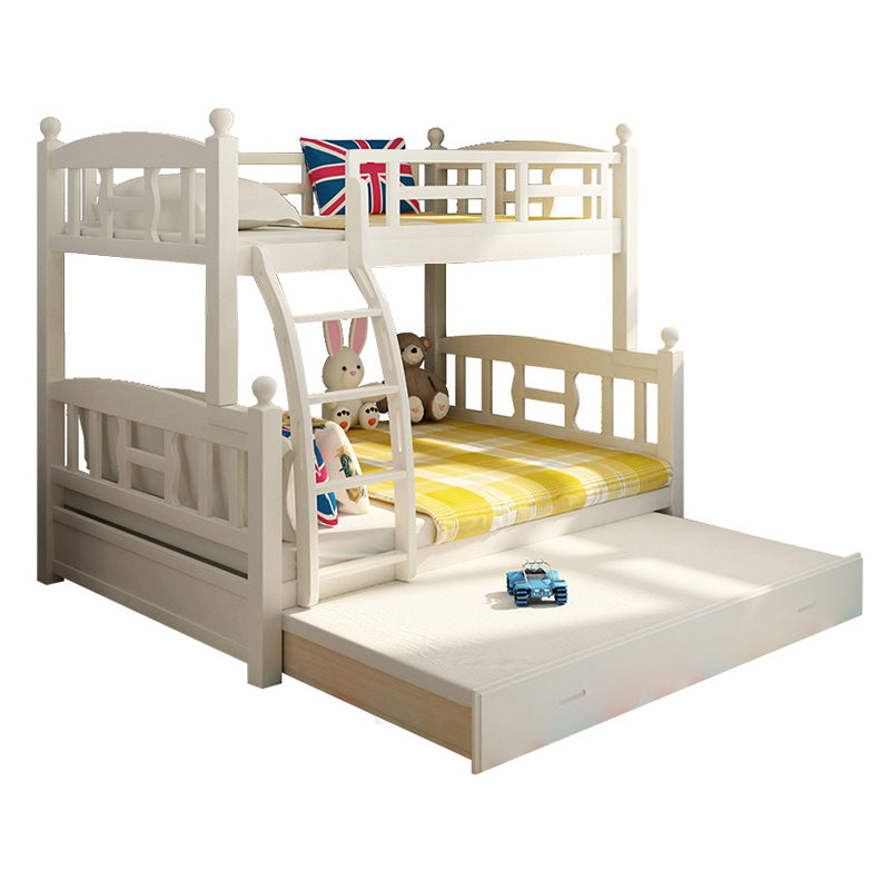 Solid Wood Bunk Bed Modern Style White Bunk Bed with Guardrail Trundle Bed Included Bed & Mattress Clearhalo 'Bedroom Furniture' 'Beds' 'furn' 'furn_beds' 'Furniture' 6738724