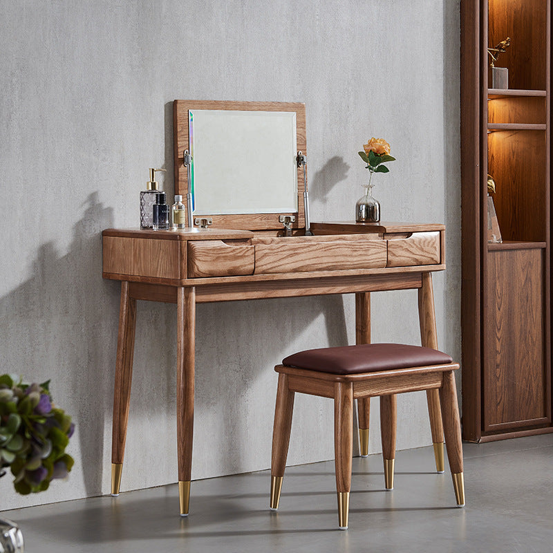 Tavolo da toeletta a specchio glam tavolo da trucco in legno massiccio con 2-cassetti