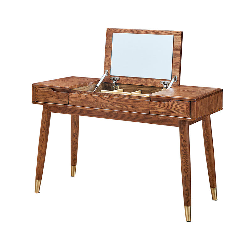 Tavolo da toeletta a specchio glam tavolo da trucco in legno massiccio con 2-cassetti