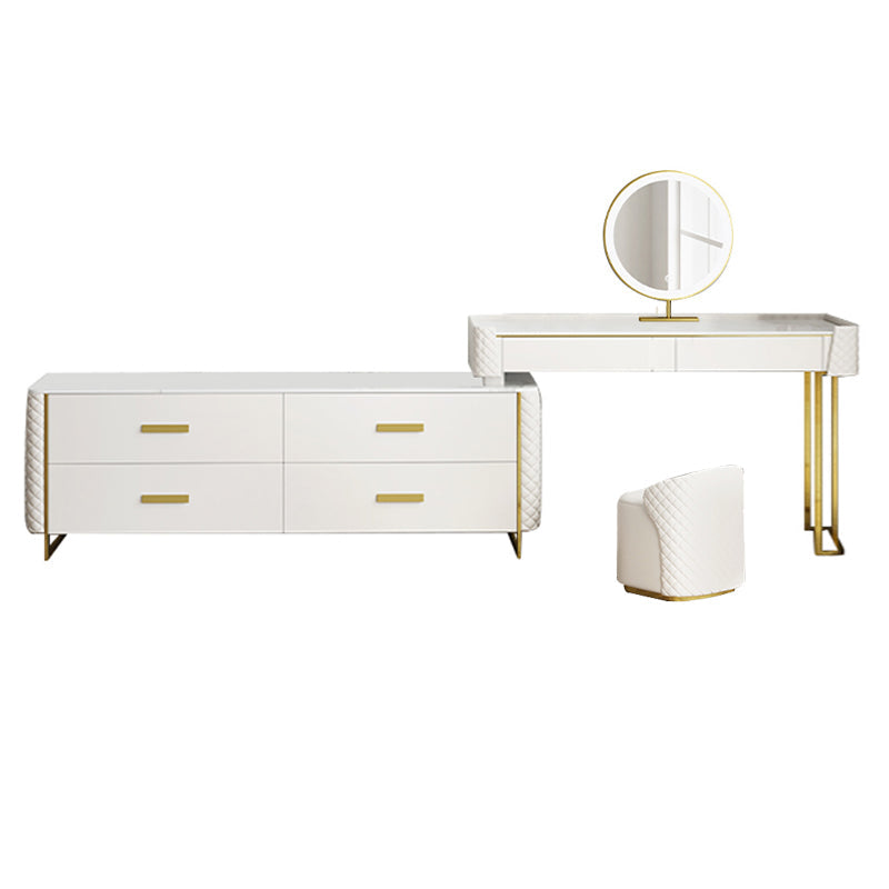 White Make-up Vanity 17.71" Wide Makeup Vanity Desk Table with 6 Drawers Makeup Vanity & Mirror & Stools 47"L x 18"W x 31"H Clearhalo 'Bedroom Furniture' 'furn' 'furn_makeup_vanities' 'Furniture' 'Makeup Vanities' 'makeup_vanities' 6738800