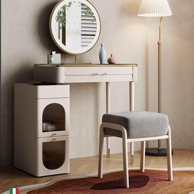 White Make-up Vanity Glass Top Makeup Vanity Desk Table with Drawer