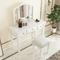 Traditional 3-Drawer Wood Dressing Table with Mirror Makeup Vanity Stool Makeup Vanity & Mirror & Stools White Clearhalo 'Bedroom Furniture' 'furn' 'furn_makeup_vanities' 'Furniture' 'Makeup Vanities' 'makeup_vanities' 6738915