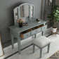 Traditional 3-Drawer Wood Dressing Table with Mirror Makeup Vanity Stool Makeup Vanity & Mirror & Stools Grey Clearhalo 'Bedroom Furniture' 'furn' 'furn_makeup_vanities' 'Furniture' 'Makeup Vanities' 'makeup_vanities' 6738917