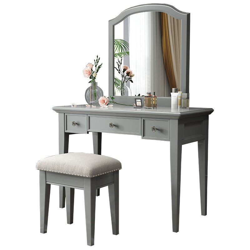 Traditional 3-Drawer Wood Dressing Table with Mirror Makeup Vanity Stool Clearhalo 'Bedroom Furniture' 'furn' 'furn_makeup_vanities' 'Furniture' 'Makeup Vanities' 'makeup_vanities' 6738918