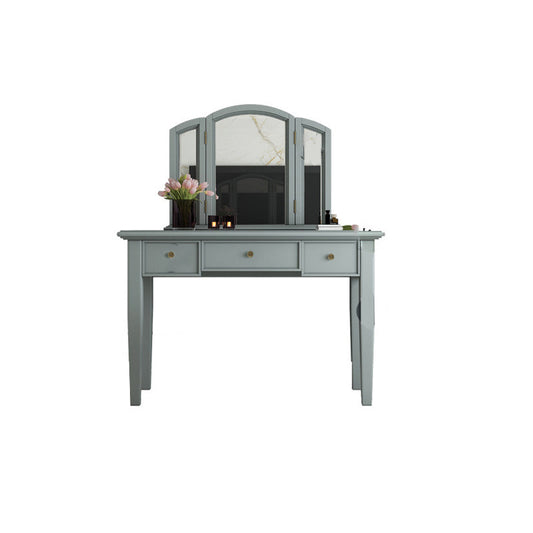 Traditional 3-Drawer Wood Dressing Table with Mirror Makeup Vanity Stool Clearhalo 'Bedroom Furniture' 'furn' 'furn_makeup_vanities' 'Furniture' 'Makeup Vanities' 'makeup_vanities' 6738925