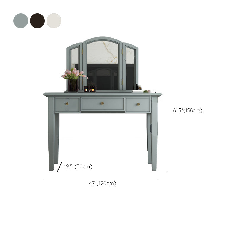 Traditional 3-Drawer Wood Dressing Table with Mirror Makeup Vanity Stool Clearhalo 'Bedroom Furniture' 'furn' 'furn_makeup_vanities' 'Furniture' 'Makeup Vanities' 'makeup_vanities' 6738926