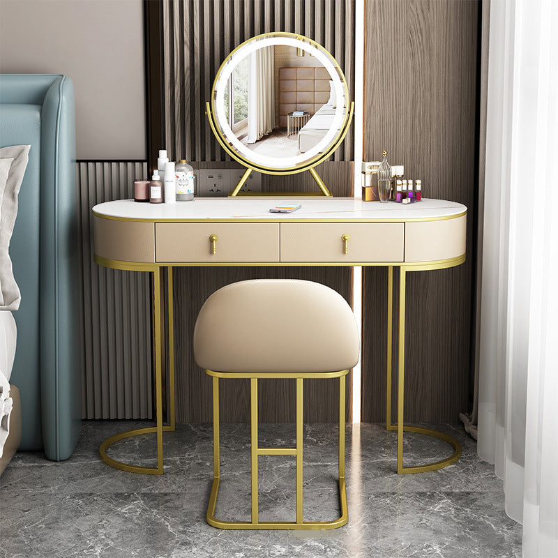 Glam 29.52 " H Slate Top Vanity Stool with Drawers Dressing Table Clearhalo 'Bedroom Furniture' 'furn' 'furn_makeup_vanities' 'Furniture' 'Makeup Vanities' 'makeup_vanities' 6738941