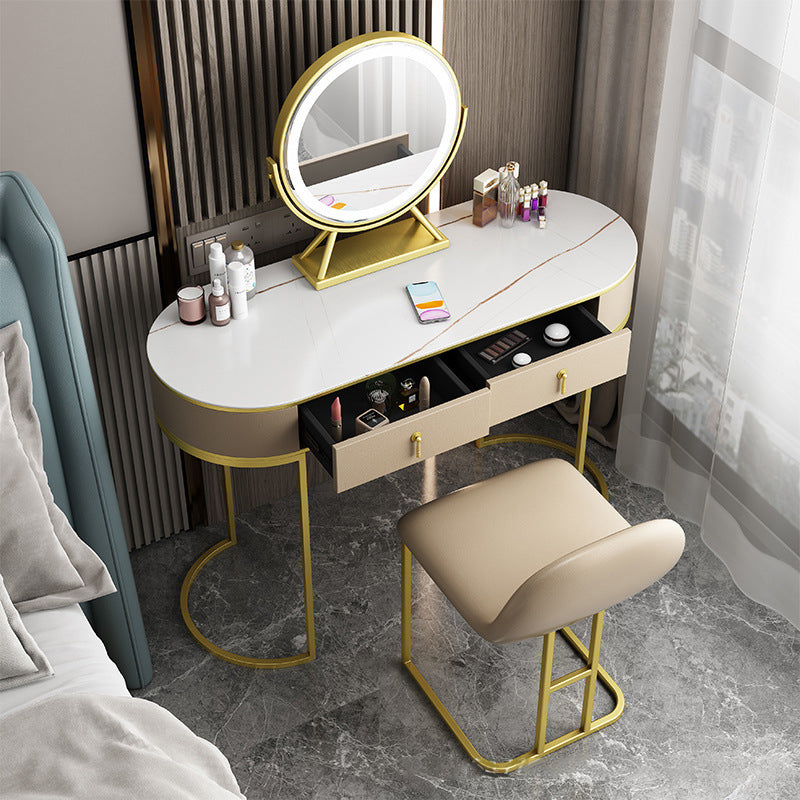 Glam 29.52 " H Slate Top Vanity Stool with Drawers Dressing Table Clearhalo 'Bedroom Furniture' 'furn' 'furn_makeup_vanities' 'Furniture' 'Makeup Vanities' 'makeup_vanities' 6738943