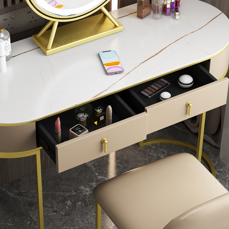 Glam 29.52 " H Slate Top Vanity Stool with Drawers Dressing Table Clearhalo 'Bedroom Furniture' 'furn' 'furn_makeup_vanities' 'Furniture' 'Makeup Vanities' 'makeup_vanities' 6738946