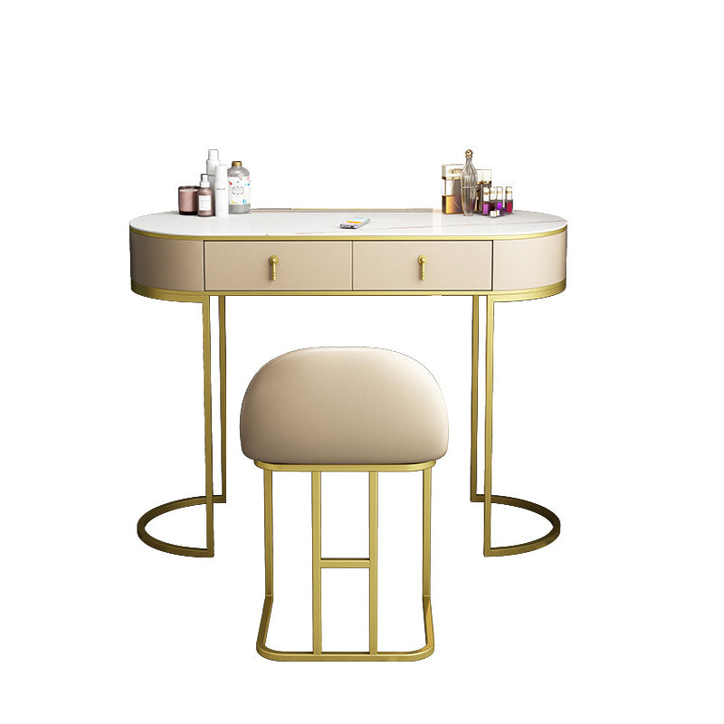 Glam 29.52 " H Slate Top Vanity Stool with Drawers Dressing Table Makeup Vanity & Stools 47"L x 16"W x 30"H Clearhalo 'Bedroom Furniture' 'furn' 'furn_makeup_vanities' 'Furniture' 'Makeup Vanities' 'makeup_vanities' 6738954