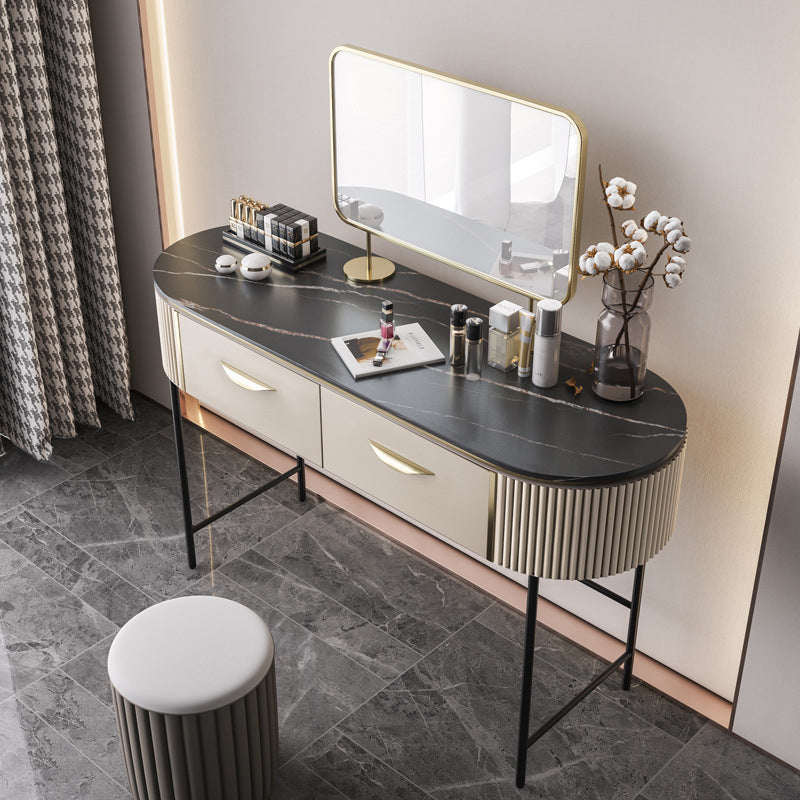 Modern 31.49 " H 2-Drawer Dressing Table Slate Top Vanity Stool Clearhalo 'Bedroom Furniture' 'furn' 'furn_makeup_vanities' 'Furniture' 'Makeup Vanities' 'makeup_vanities' 6738961