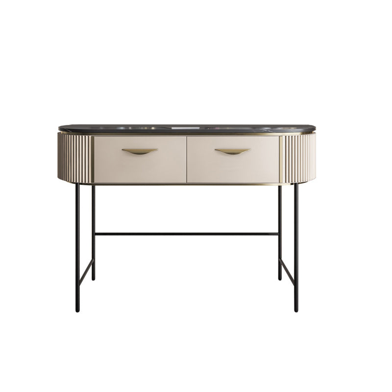 Modern 31.49 " H 2-Drawer Dressing Table Slate Top Vanity Stool Makeup Vanity 39"L x 18"W x 31"H Clearhalo 'Bedroom Furniture' 'furn' 'furn_makeup_vanities' 'Furniture' 'Makeup Vanities' 'makeup_vanities' 6738968