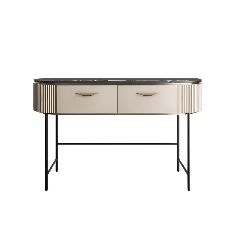 Modern 31.49 " H 2-Drawer Dressing Table Slate Top Vanity Stool Makeup Vanity 47"L x 18"W x 31.5"H Clearhalo 'Bedroom Furniture' 'furn' 'furn_makeup_vanities' 'Furniture' 'Makeup Vanities' 'makeup_vanities' 6738969