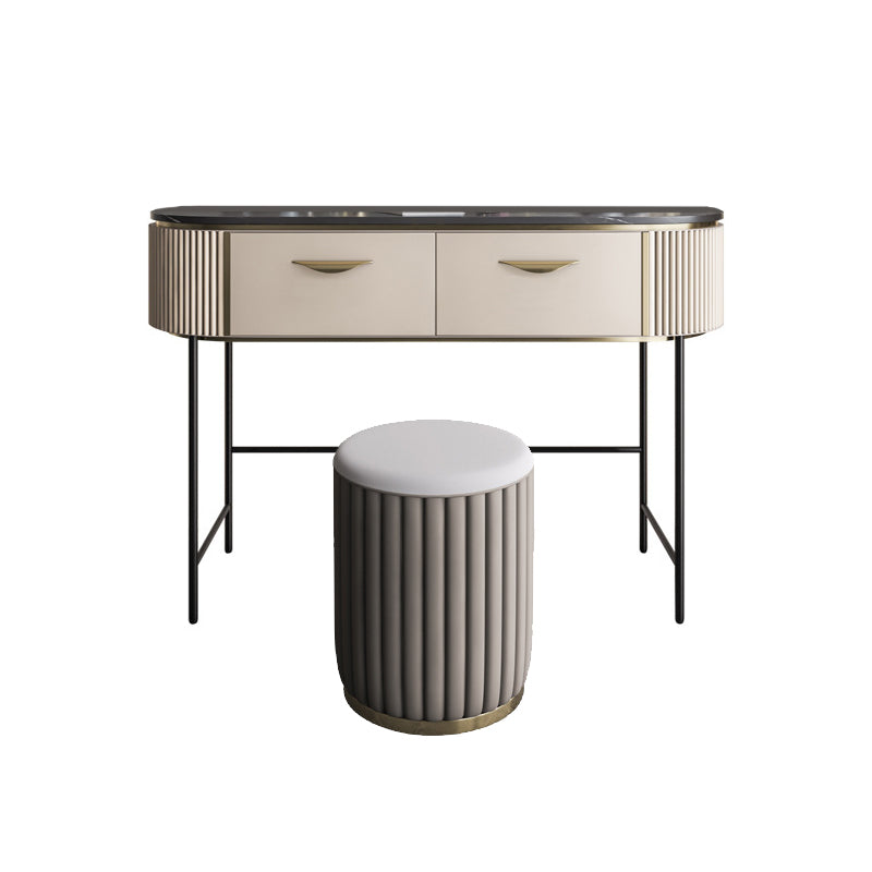 Modern 31.49 " H 2-Drawer Dressing Table Slate Top Vanity Stool Makeup Vanity & Stools 39"L x 18"W x 31"H Clearhalo 'Bedroom Furniture' 'furn' 'furn_makeup_vanities' 'Furniture' 'Makeup Vanities' 'makeup_vanities' 6738970