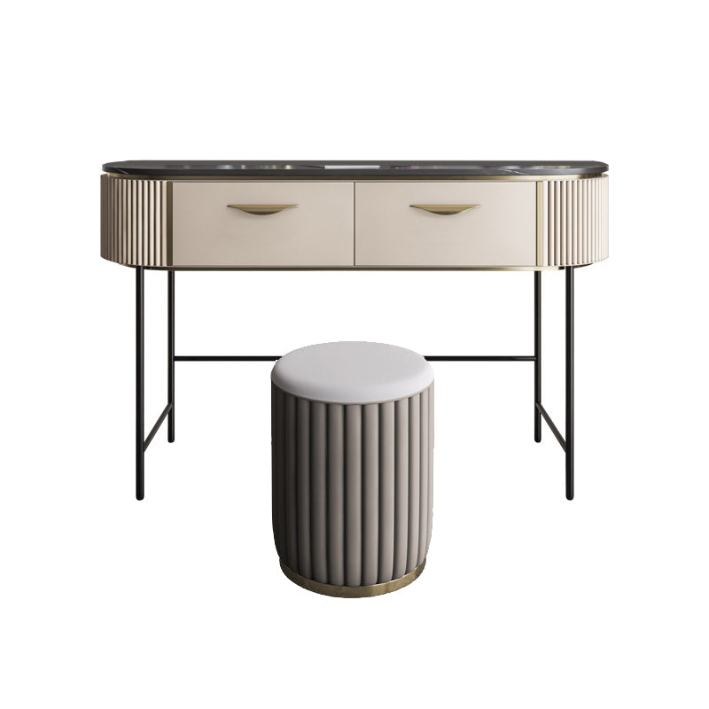 Modern 31.49 " H 2-Drawer Dressing Table Slate Top Vanity Stool Makeup Vanity & Stools 47"L x 18"W x 31.5"H Clearhalo 'Bedroom Furniture' 'furn' 'furn_makeup_vanities' 'Furniture' 'Makeup Vanities' 'makeup_vanities' 6738971