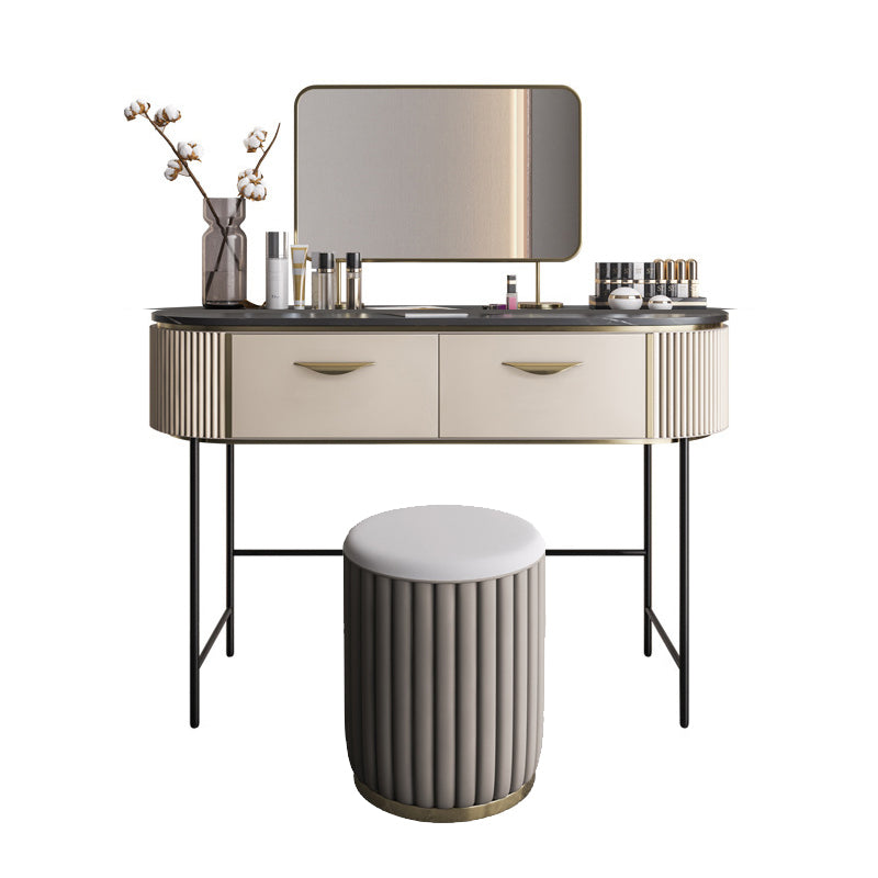 Modern 31.49 " H 2-Drawer Dressing Table Slate Top Vanity Stool Makeup Vanity & Mirror & Stools 39"L x 18"W x 31"H Clearhalo 'Bedroom Furniture' 'furn' 'furn_makeup_vanities' 'Furniture' 'Makeup Vanities' 'makeup_vanities' 6738972