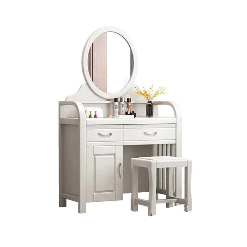 Tradizionale tavolo da toeletta in legno massiccio a 2 cassetti con sgabello da vanità per trucco a specchio