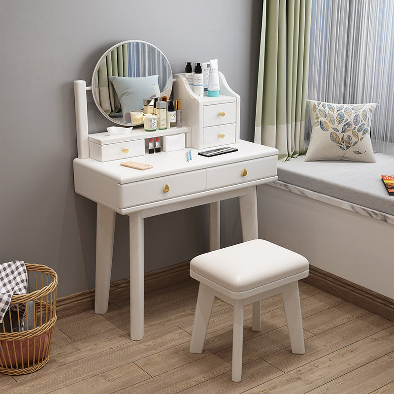 Scandinavian Solid Wood Table Makeup Vanity with Mirror and Drawers