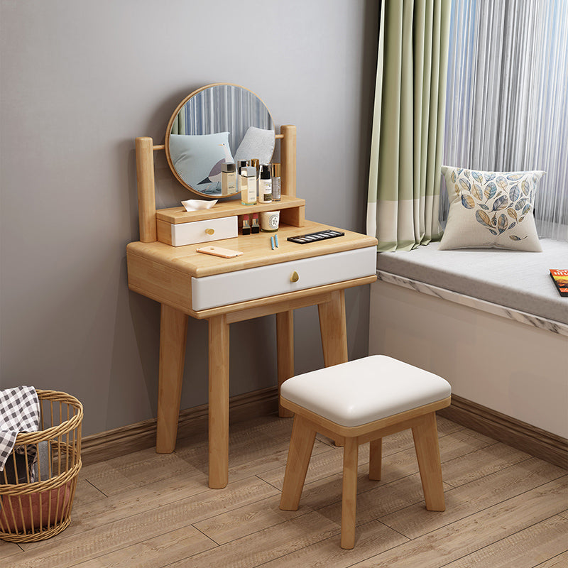 Scandinavian Solid Wood Table Makeup Vanity with Mirror and Drawers